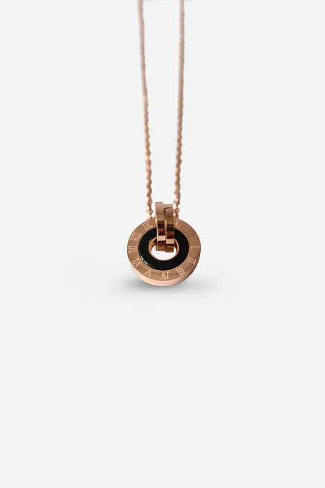 Women Rose Gold Stainless Steel Chunky Hoop Pendant Necklace Roman Jewellery