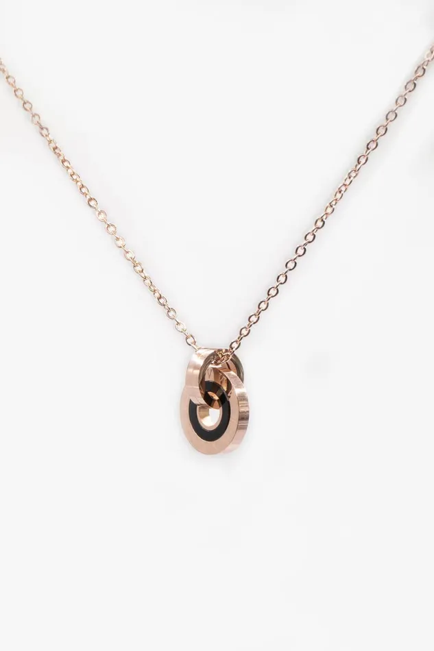 Women Rose Gold Stainless Steel Chunky Hoop Pendant Necklace Roman Jewellery