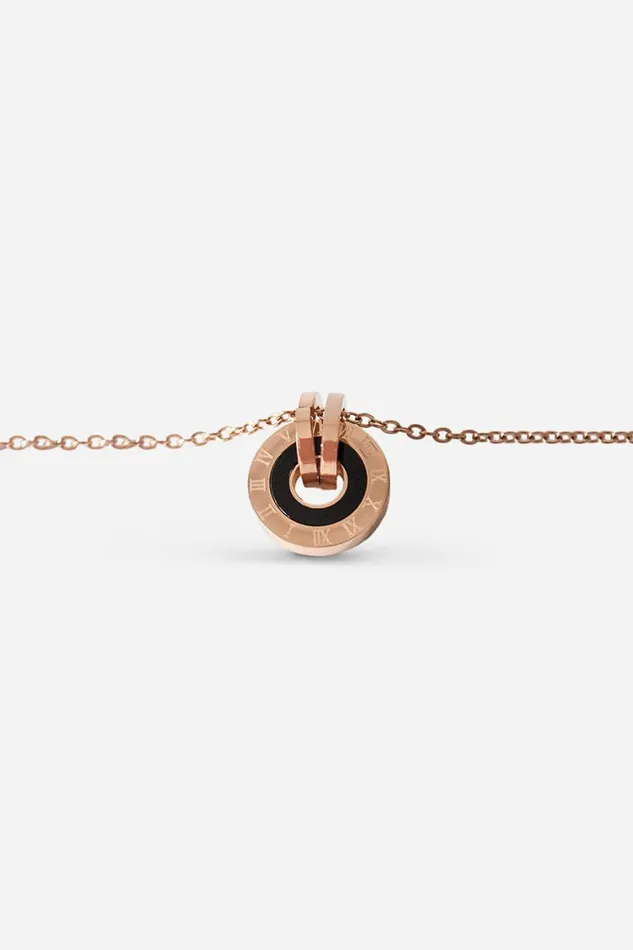 Women Rose Gold Stainless Steel Chunky Hoop Pendant Necklace Roman Jewellery