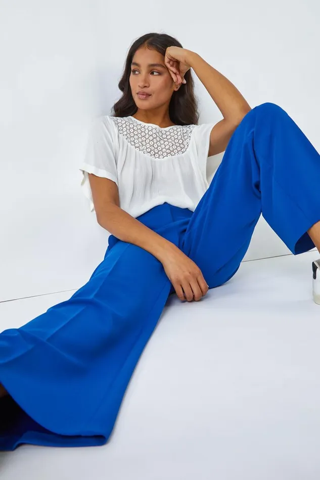 Women Royal Blue Wide Leg Premium Stretch Trousers Roman Occasionwear
