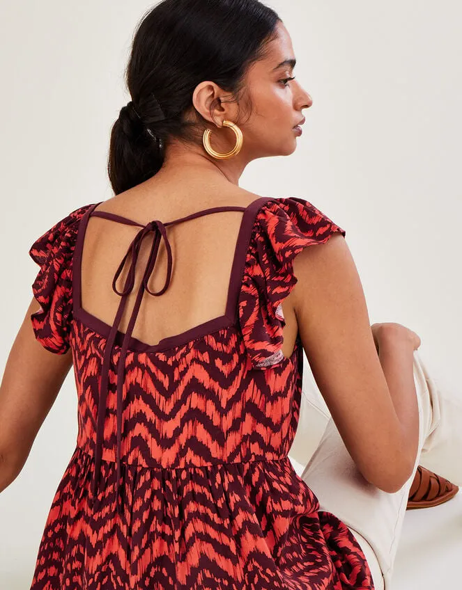 Women Ruched Bodice ZigZag Animal Print Top Red Monsoon Tops and Blouses
