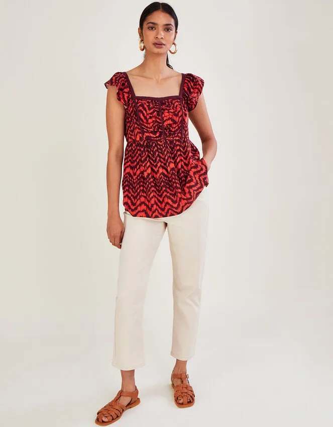 Women Ruched Bodice ZigZag Animal Print Top Red Monsoon Tops and Blouses
