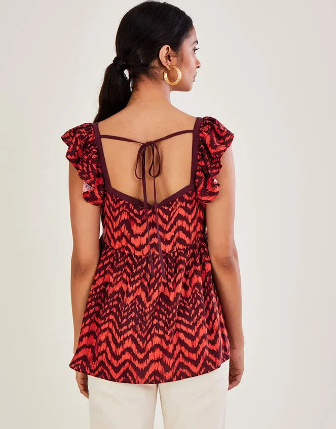 Women Ruched Bodice ZigZag Animal Print Top Red Monsoon Tops and Blouses