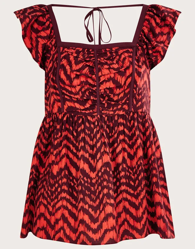 Women Ruched Bodice ZigZag Animal Print Top Red Monsoon Tops and Blouses