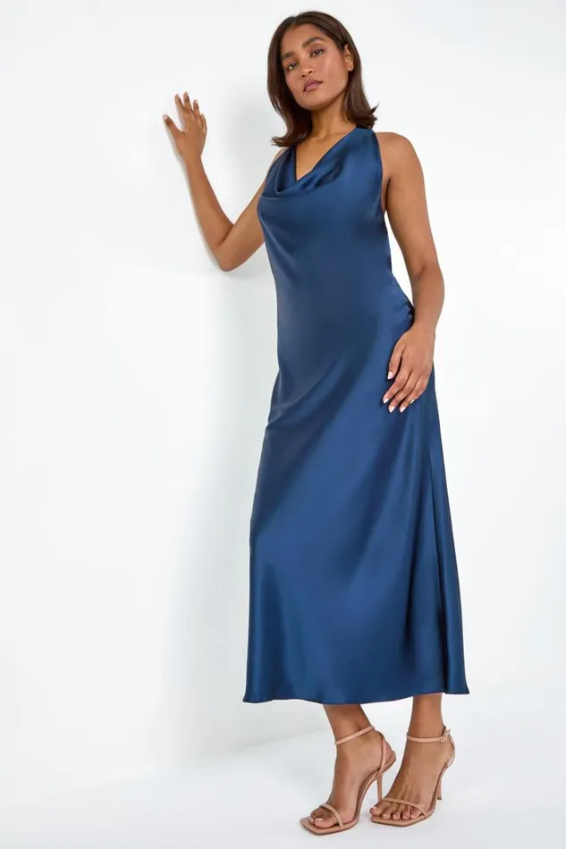 Women Satin Bias Cut Bodycon Dress Roman Dresses