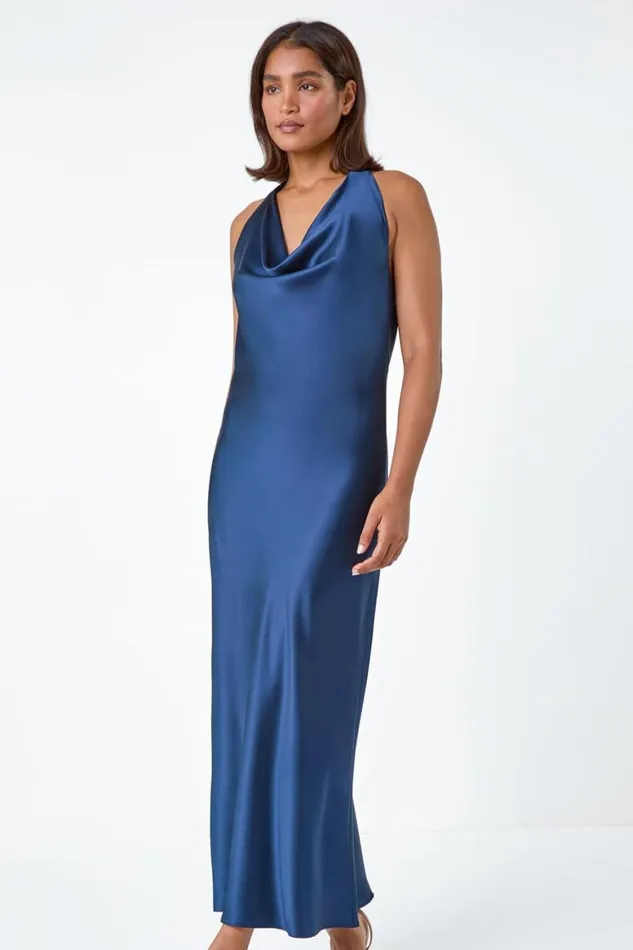 Women Satin Bias Cut Bodycon Dress Roman Dresses