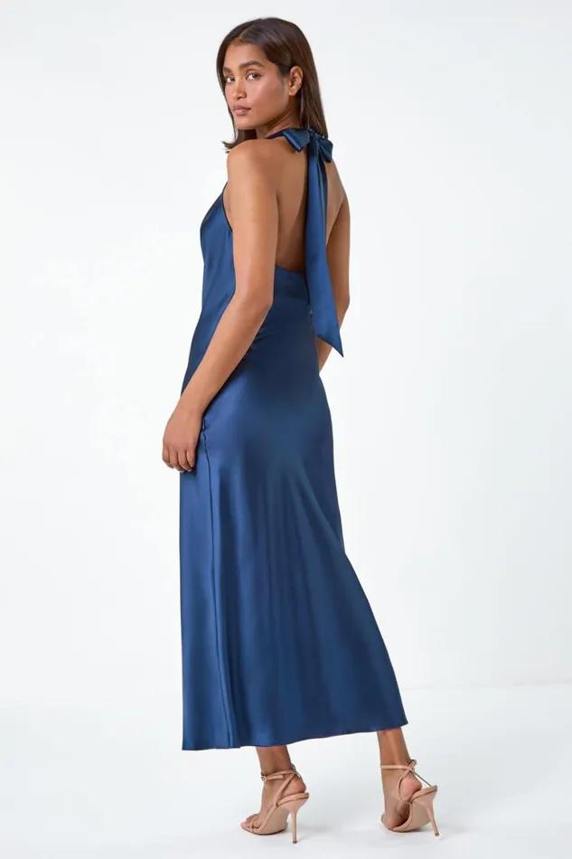 Women Satin Bias Cut Bodycon Dress Roman Dresses