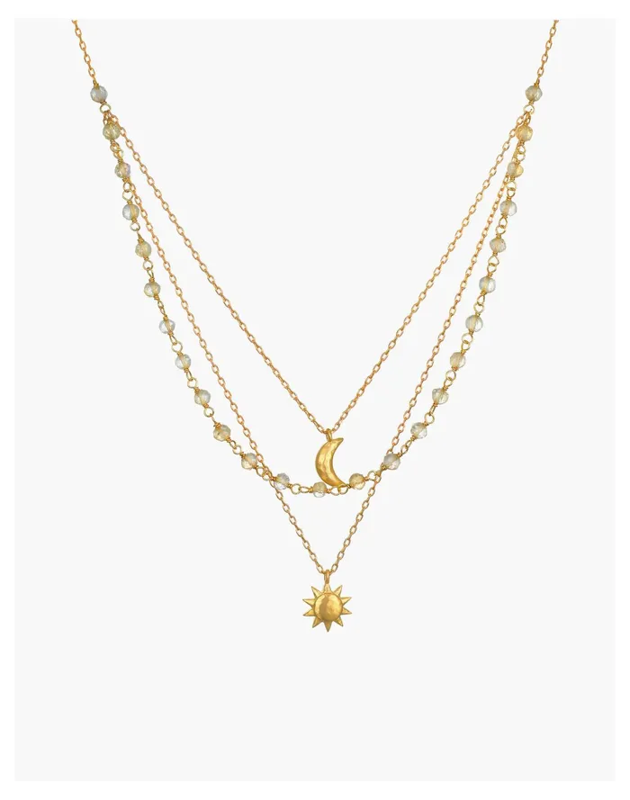 Women Satya Jewelry Cast A Light Sun Moon and Citrine Triple Necklace Gold Madewell Necklaces