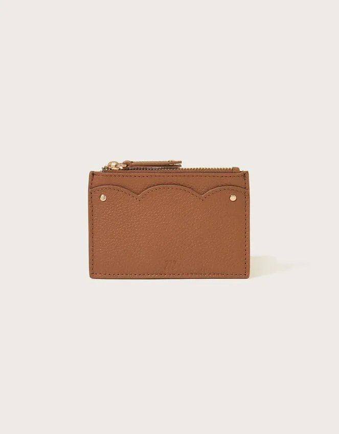 Women Scallop Leather Card Holder Tan Monsoon Bags and Purses