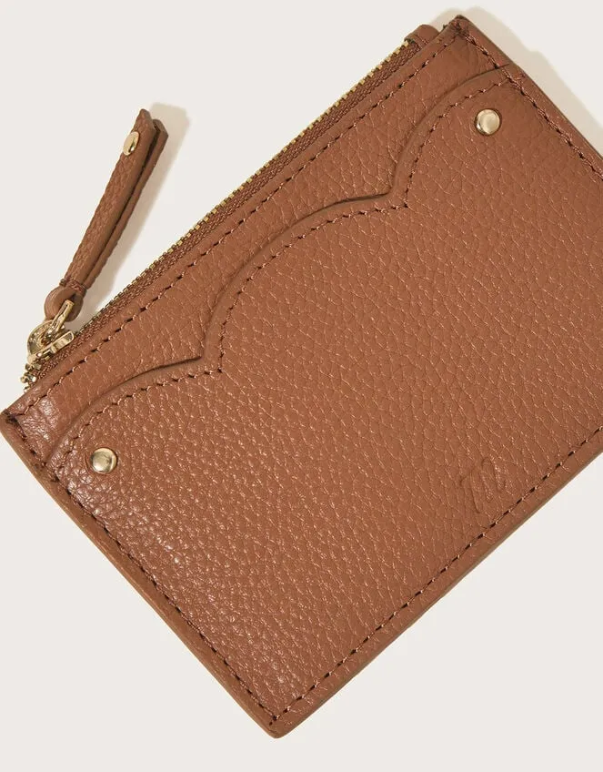 Women Scallop Leather Card Holder Tan Monsoon Bags and Purses