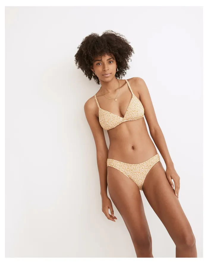 Women Second Wave Floral Jacquard Tie Back Bikini Top Lighthouse Madewell Swim