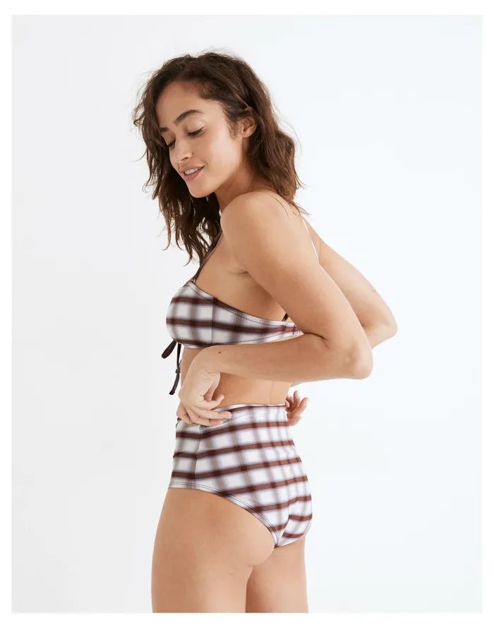 Women Second Wave Retro High Waisted Bikini Bottom In Peralta Plaid Pair Plaid Stained Mahogany Madewell Swim Women Second Wave Retro High Waisted Bikini Bottom In Peralta Plaid Pair Plaid Stained Mahogany Madewell Swim