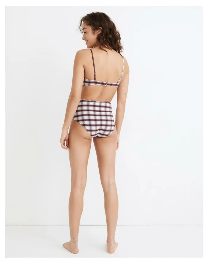 Women Second Wave Retro High Waisted Bikini Bottom In Peralta Plaid Pair Plaid Stained Mahogany Madewell Swim Women Second Wave Retro High Waisted Bikini Bottom In Peralta Plaid Pair Plaid Stained Mahogany Madewell Swim
