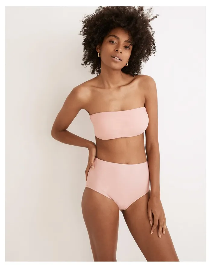 Women Second Wave Retro High Waisted Bikini Bottom Pink Icing Madewell Swim