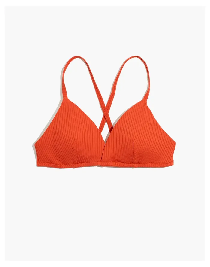 Women Second Wave Ribbed Tie Back Bikini Top Fresh Chili Madewell Swim Women Second Wave Ribbed Tie Back Bikini Top Fresh Chili Madewell Swim