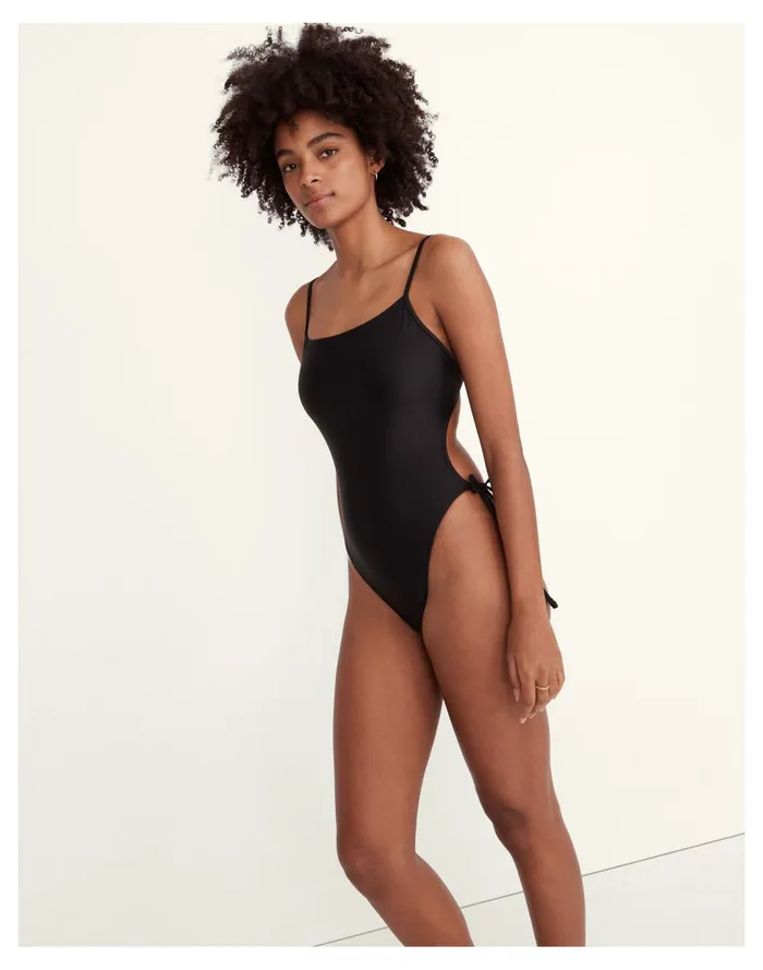 Women Second Wave Side Tie One Piece Swimsuit True Black Madewell Swim
