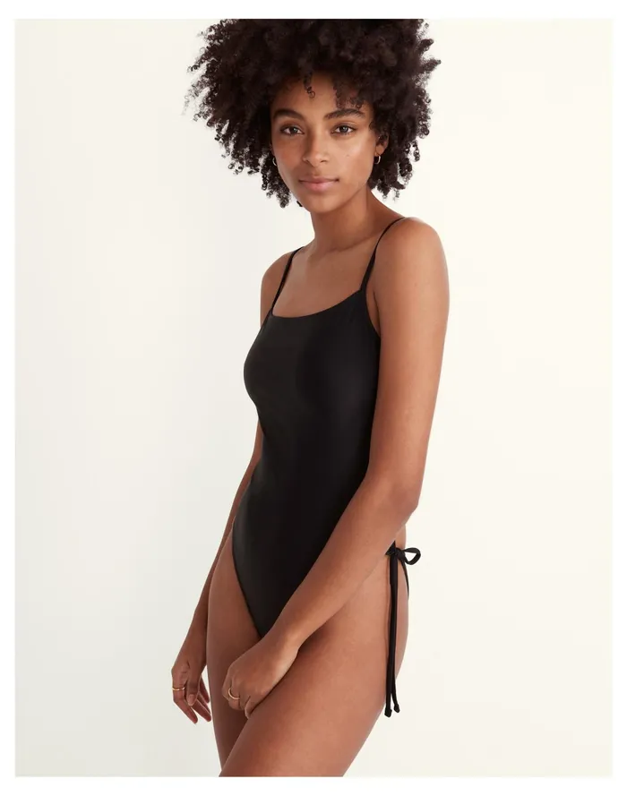 Women Second Wave Side Tie One Piece Swimsuit True Black Madewell Swim Women Second Wave Side Tie One Piece Swimsuit True Black Madewell Swim