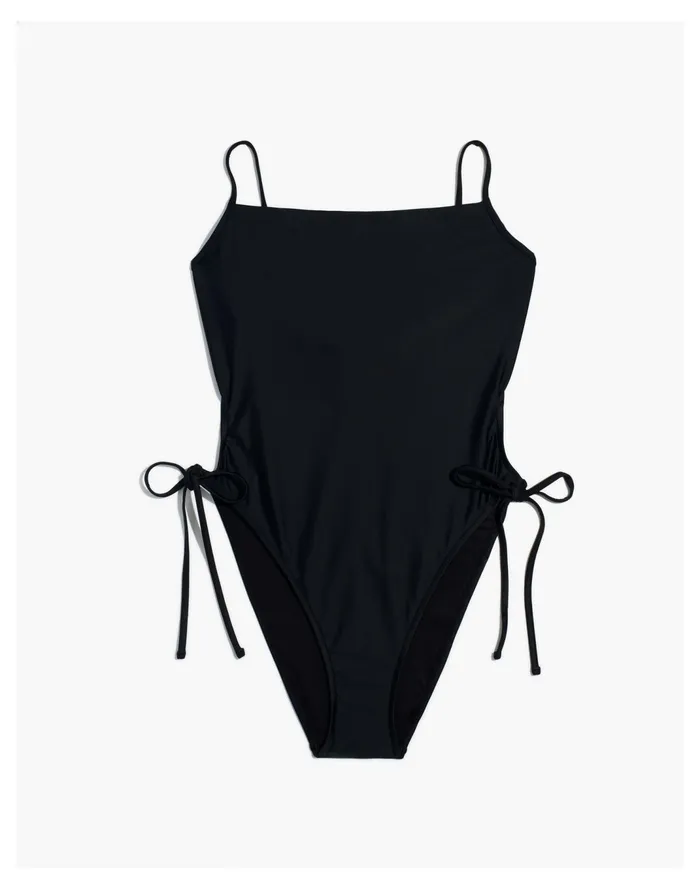 Women Second Wave Side Tie One Piece Swimsuit True Black Madewell Swim Women Second Wave Side Tie One Piece Swimsuit True Black Madewell Swim