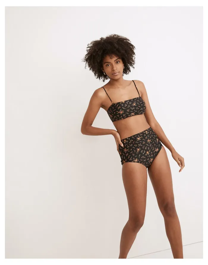 Women Second Wave Spaghetti Strap Bandeau Bikini Top In Fresh Sprigs True Black Madewell Swim Women Second Wave Spaghetti Strap Bandeau Bikini Top In Fresh Sprigs True Black Madewell Swim