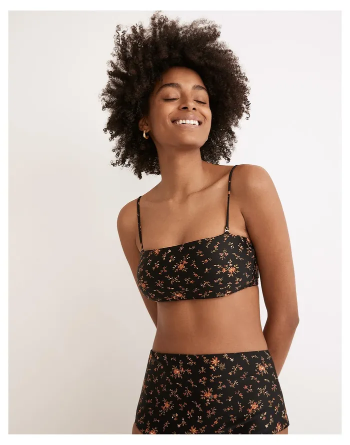 Women Second Wave Spaghetti Strap Bandeau Bikini Top In Fresh Sprigs True Black Madewell Swim Women Second Wave Spaghetti Strap Bandeau Bikini Top In Fresh Sprigs True Black Madewell Swim