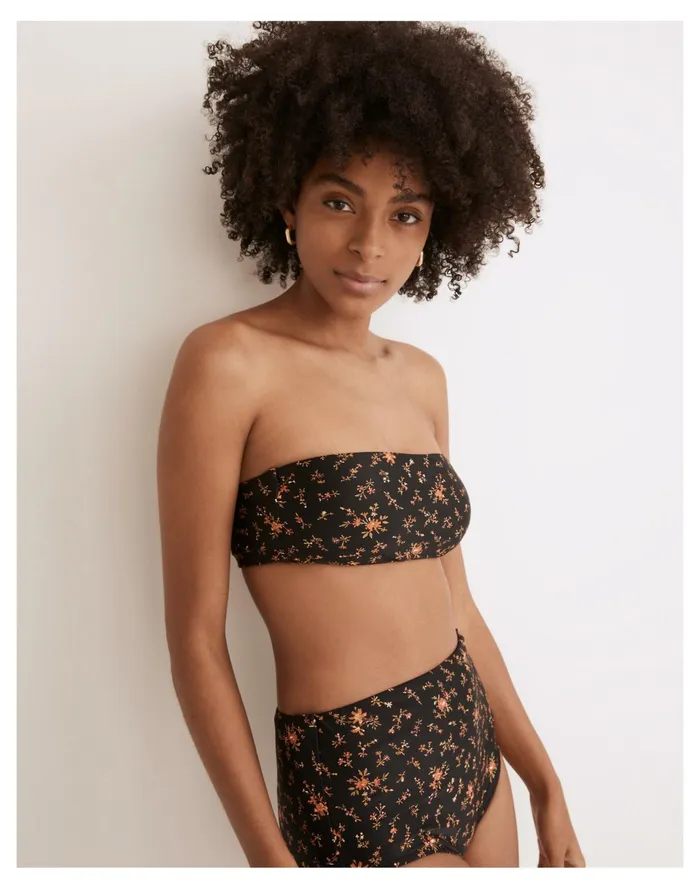 Women Second Wave Spaghetti Strap Bandeau Bikini Top In Fresh Sprigs True Black Madewell Swim Women Second Wave Spaghetti Strap Bandeau Bikini Top In Fresh Sprigs True Black Madewell Swim