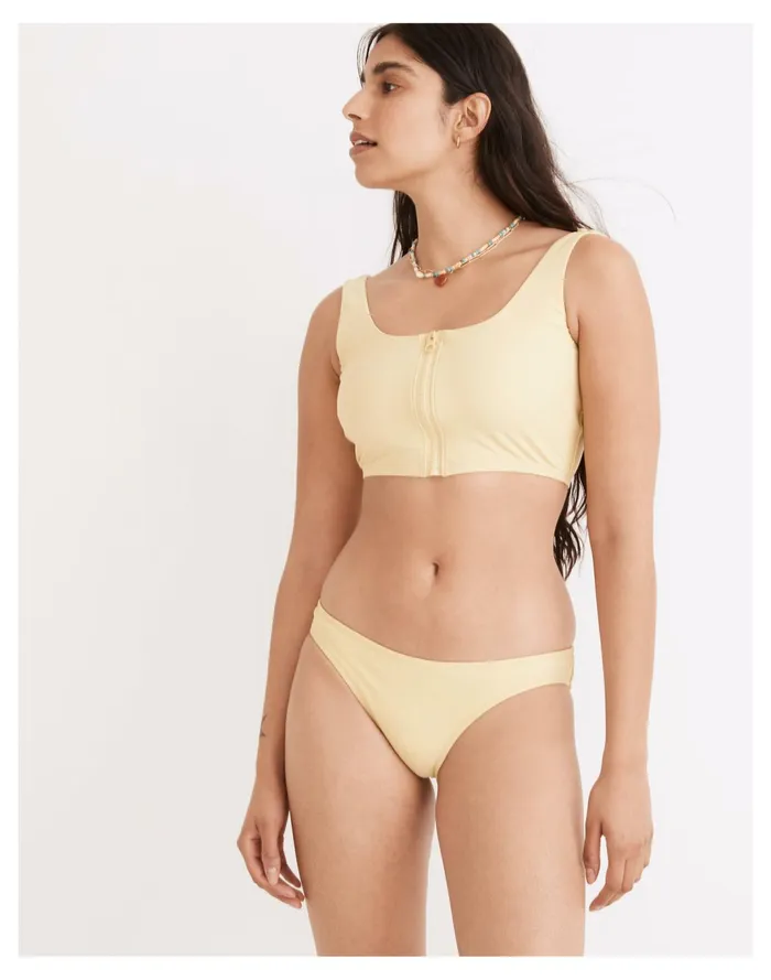 Women Second Wave Zip Up Longline Bikini Top Crisp Pear Madewell Swim