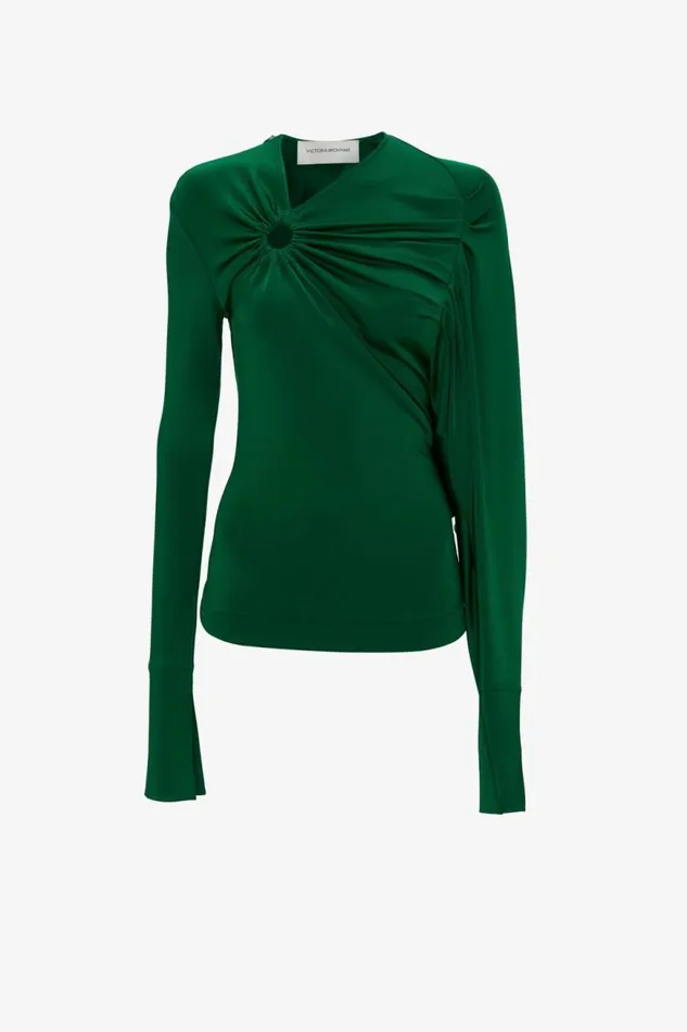 Women Shirts and Tops Victoria Beckham Gathered Detail Top In Emerald