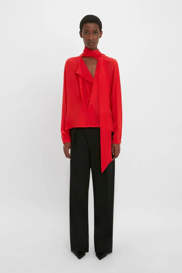 Women Shirts and Tops Victoria Beckham Scarf Neck Blouse In Bright Red