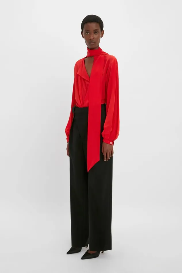 Women Shirts and Tops Victoria Beckham Scarf Neck Blouse In Bright Red