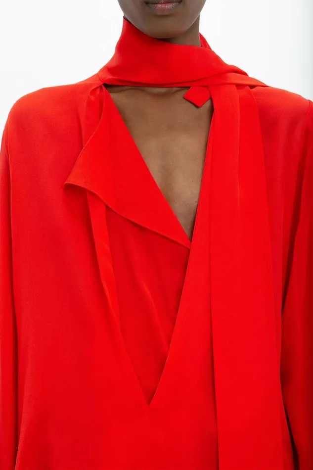 Women Shirts and Tops Victoria Beckham Scarf Neck Blouse In Bright Red