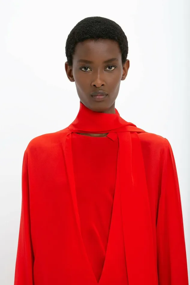 Women Shirts and Tops Victoria Beckham Scarf Neck Blouse In Bright Red