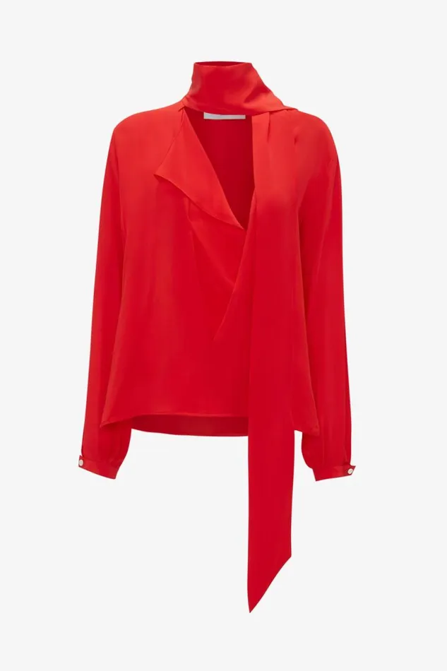 Women Shirts and Tops Victoria Beckham Scarf Neck Blouse In Bright Red