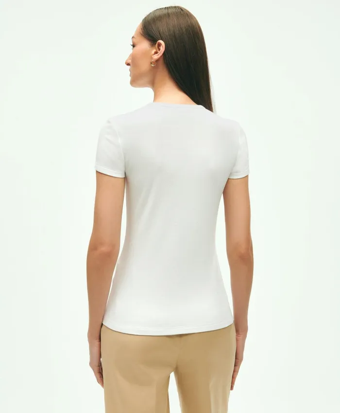 Women Short Sleeve Ribbed Jersey Crewneck Tee White Brooks Brothers Blouses and Shirts