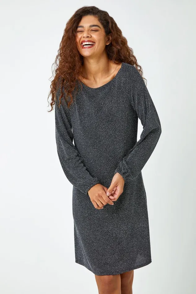Women Silver Glitter Cowl Cutout Swing Stretch Dress Roman Dresses