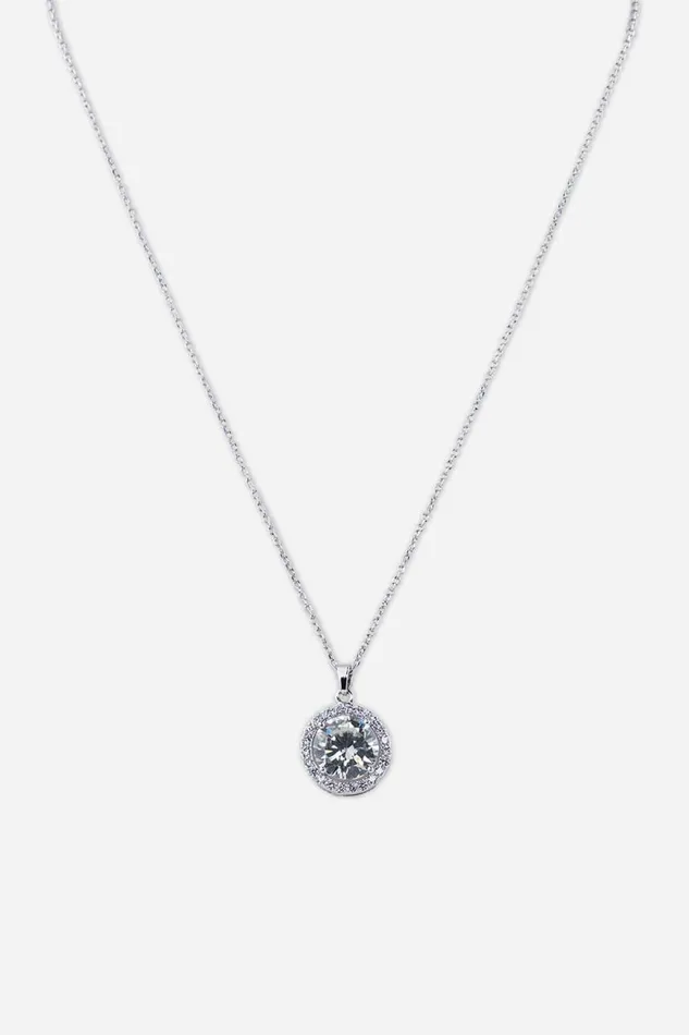 Women Silver Large Cubic Zirconia Pendant Nacklace Roman Jewellery