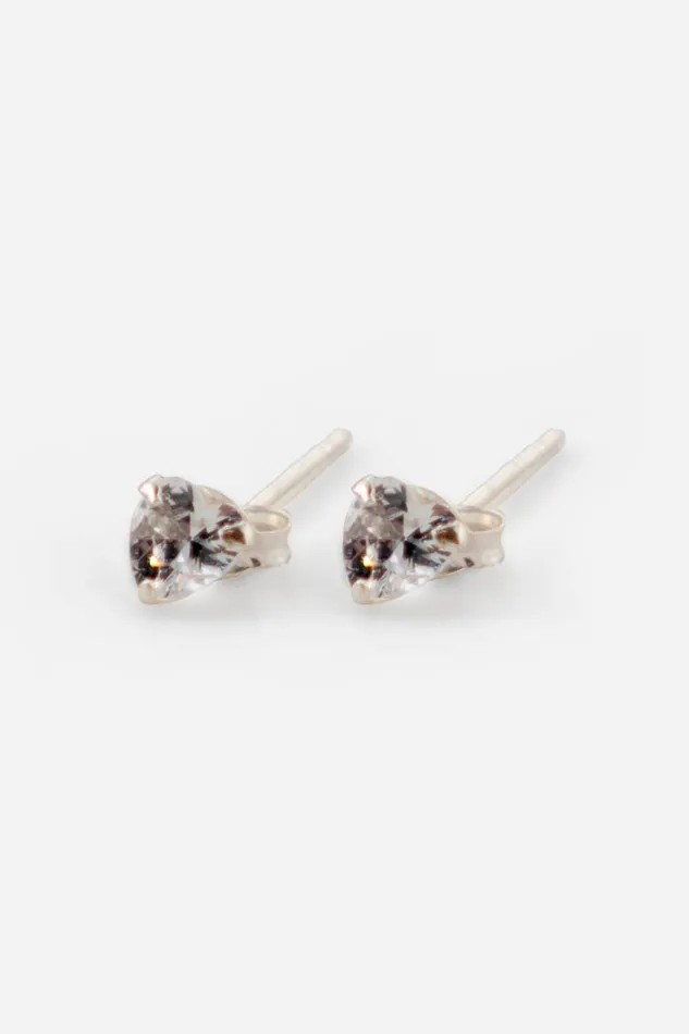Women Silver Sterling Silver Cubic Zirconia 5 Mm Heart Stud Earrings Roman Jewellery