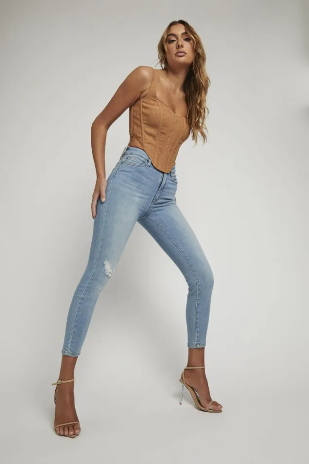 Women Skinny Jeans Bardot Khloe Hi Crop Rip Jeans In Light Denim Light Denim Women Skinny Jeans Bardot Khloe Hi Crop Rip Jeans In Light Denim Light Denim