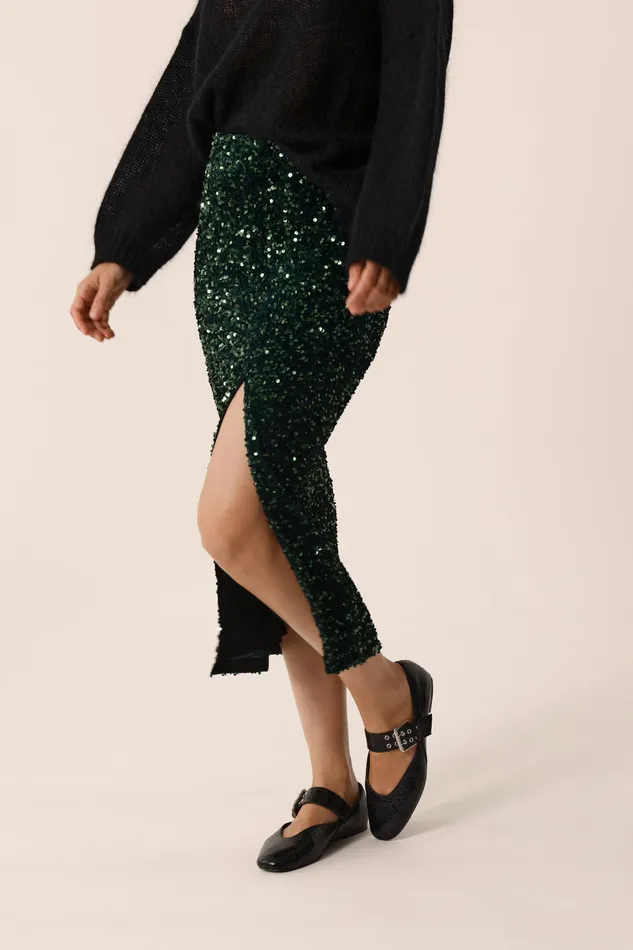 Women Skirt Ysis Epicea Jupe Midi Sequins Verts Des Petits Hauts Dresses and Skirts