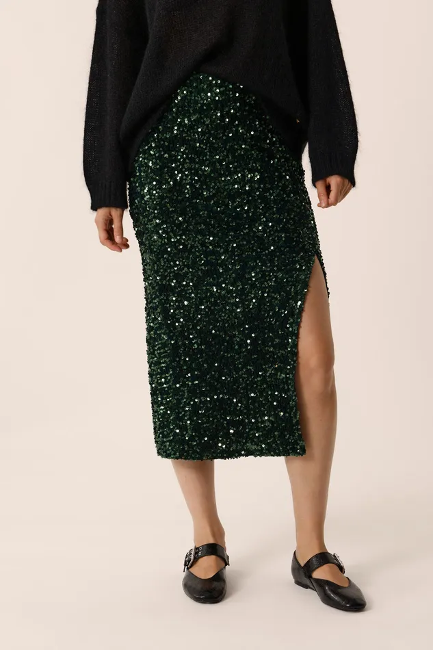 Women Skirt Ysis Epicea Jupe Midi Sequins Verts Des Petits Hauts Dresses and Skirts