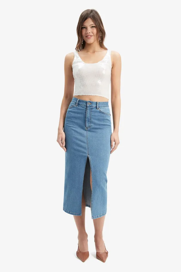Women Skirts Bardot Demi Denim Midi Skirt In Vintage Vintage