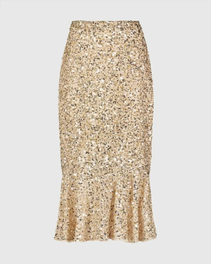 Women Skirts Mac Duggal Sequin Midi Mermaid Skirt Nude Gold