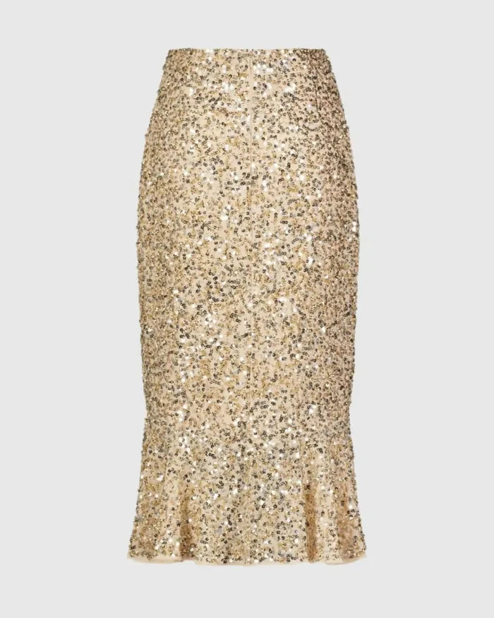 Women Skirts Mac Duggal Sequin Midi Mermaid Skirt Nude Gold