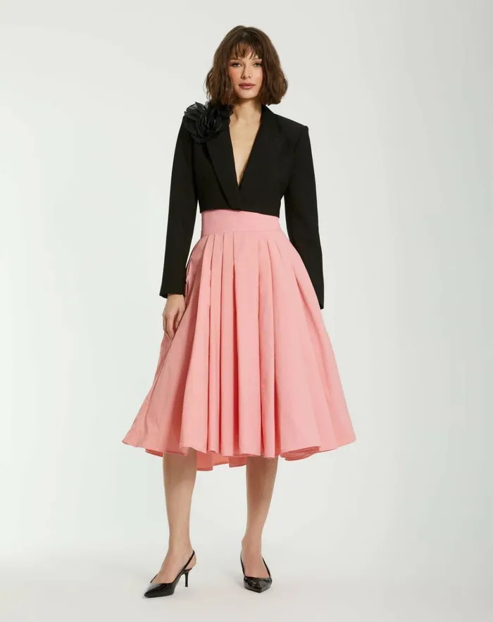 Women Skirts Mac Duggal The Bubbly Faille High Waisted Midi Full Circle Skirt 8211 FINAL SALE Hibiscus