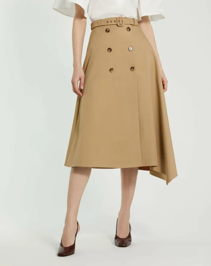 Women Skirts Mac Duggal Twill Midi Skirt With Buttons Taupe