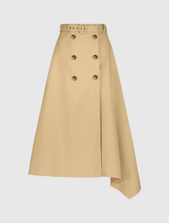 Women Skirts Mac Duggal Twill Midi Skirt With Buttons Taupe