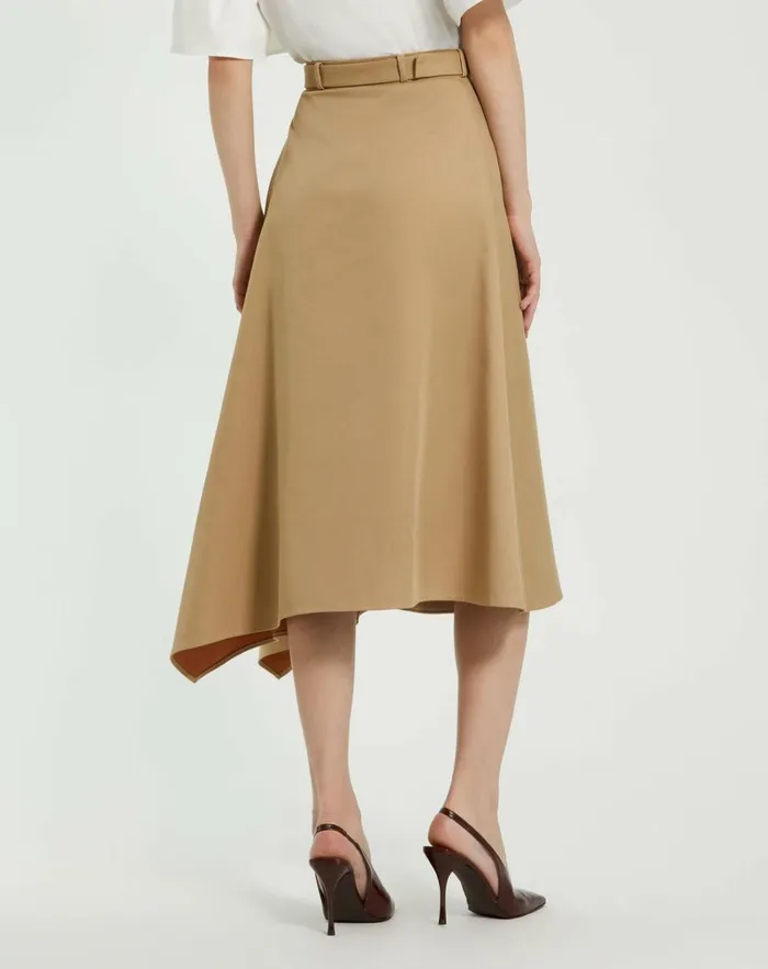 Women Skirts Mac Duggal Twill Midi Skirt With Buttons Taupe