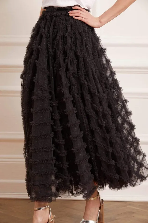 Women Skirts Needle and Thread Florence Ruffle Ankle Skirt Black