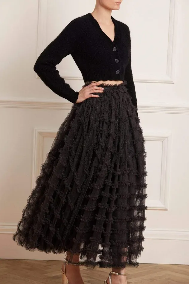 Women Skirts Needle and Thread Florence Ruffle Ankle Skirt Black