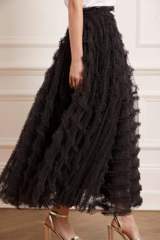 Women Skirts Needle and Thread Florence Ruffle Ankle Skirt Black