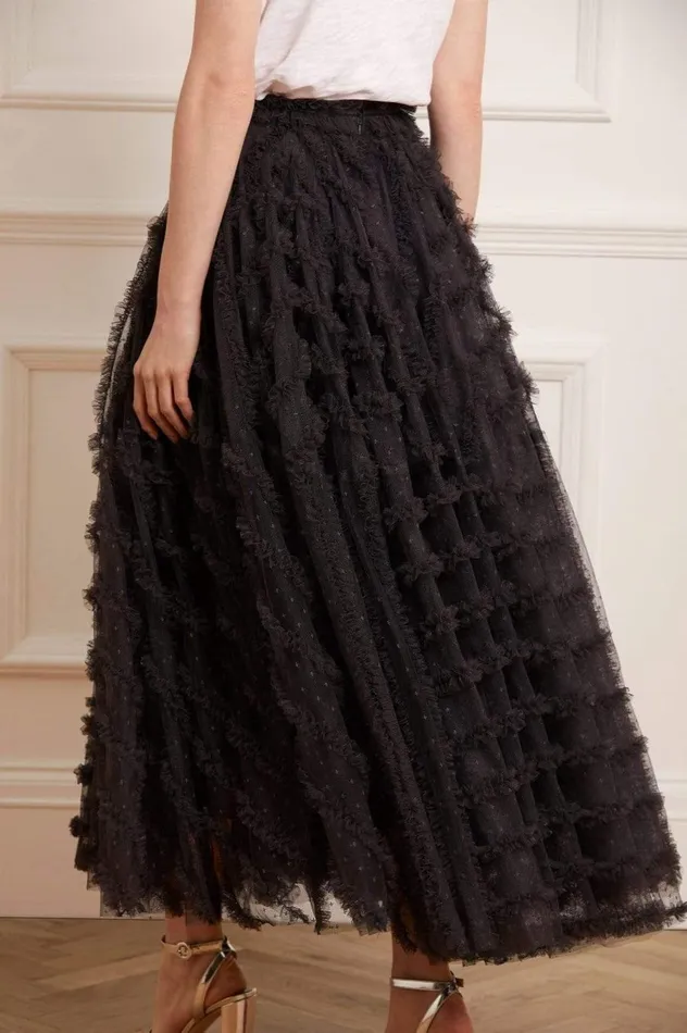 Women Skirts Needle and Thread Florence Ruffle Ankle Skirt Black